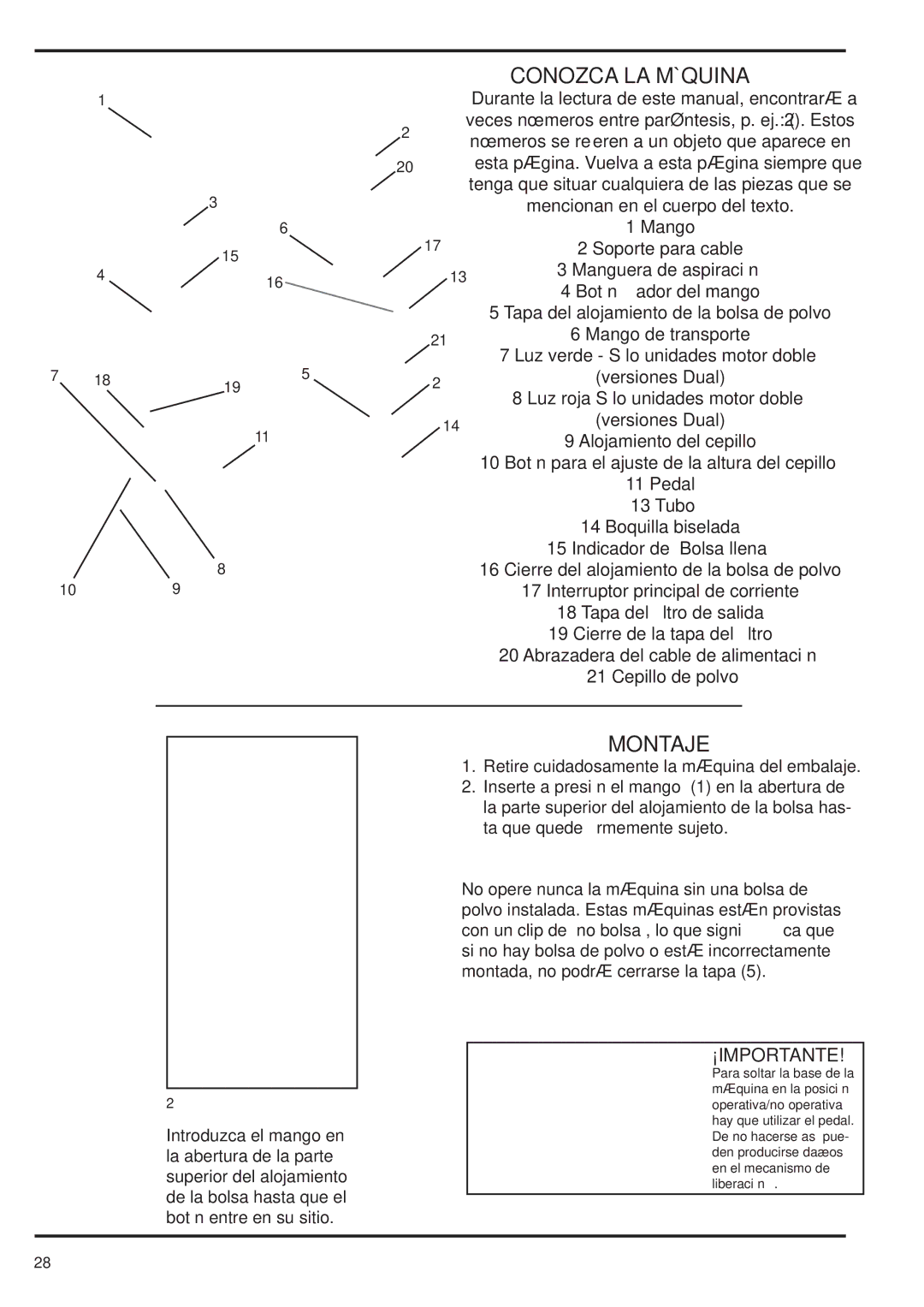 Nilfisk-Advance America 12D, 12P, 12S, 15D, 15P, 18D, 15S manual Conozca LA Máquina, Montaje 