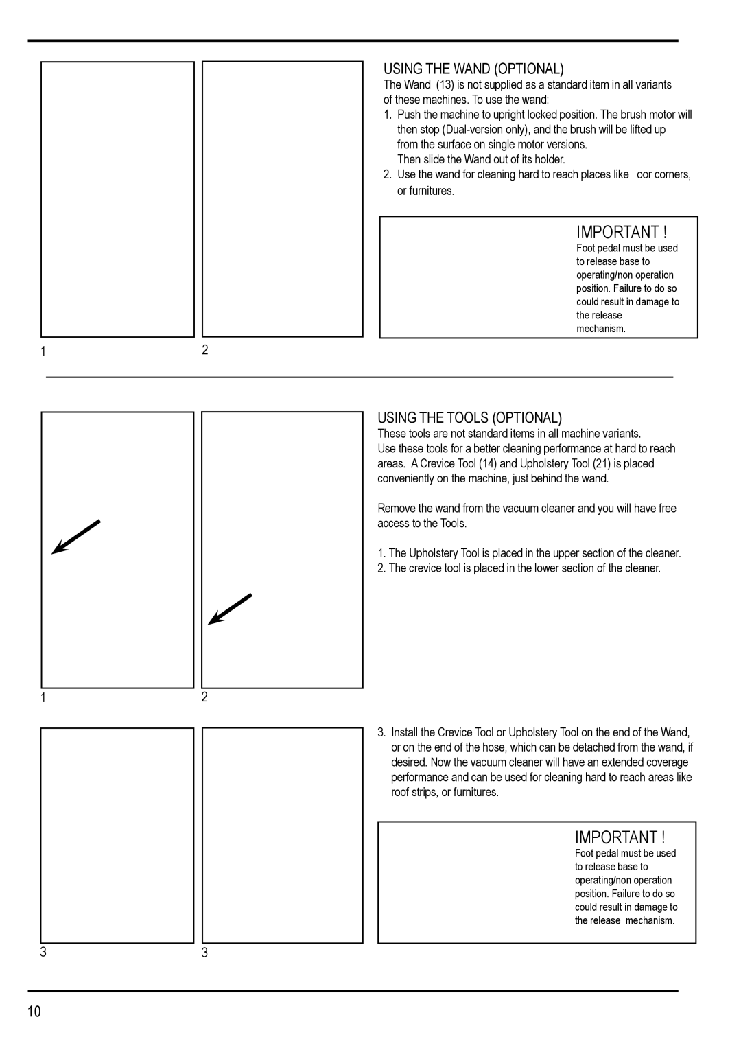 Nilfisk-Advance America 12H manual Using the Wand Optional 