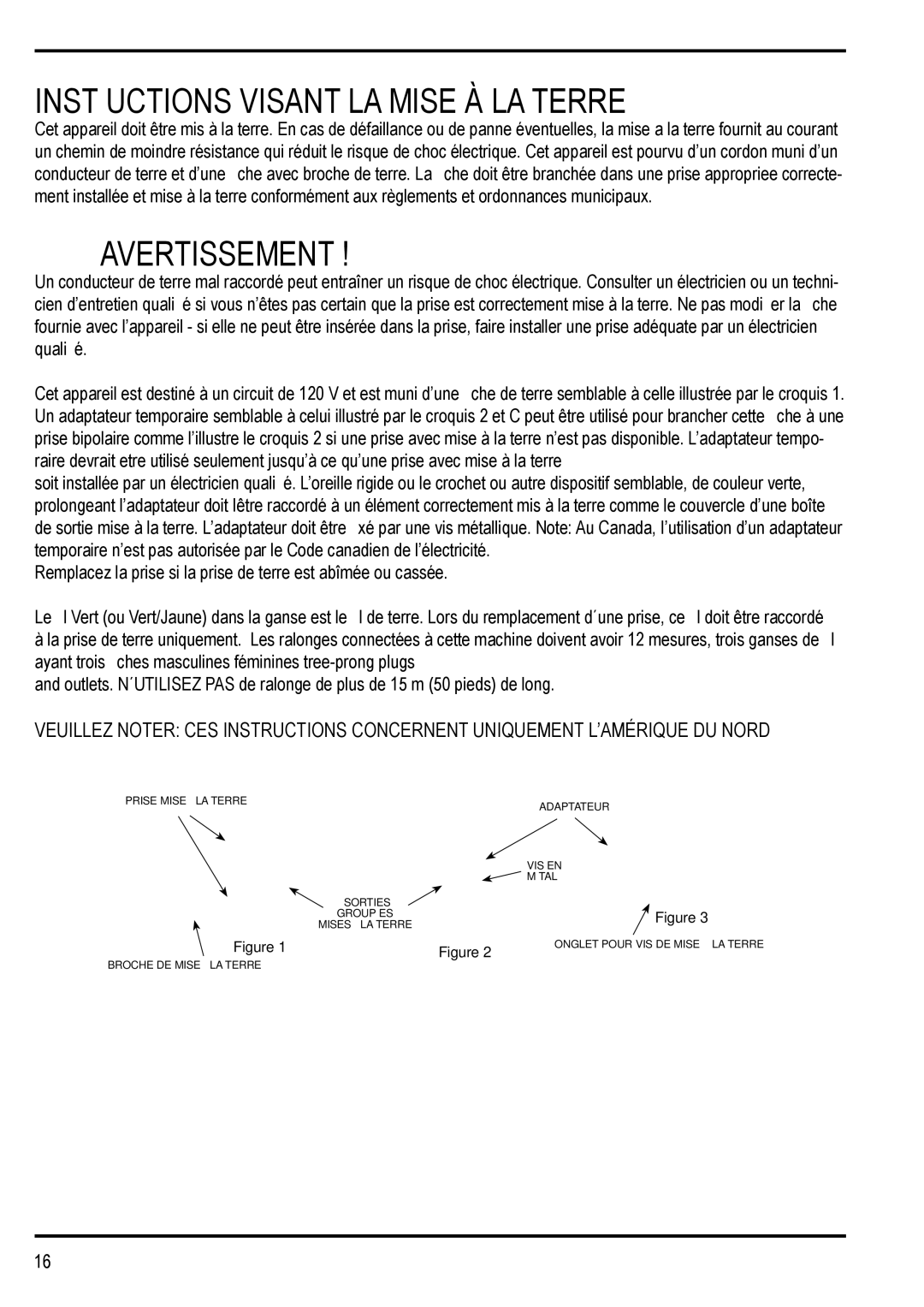 Nilfisk-Advance America 12H manual Inst Uctions Visant LA Mise À LA Terre 