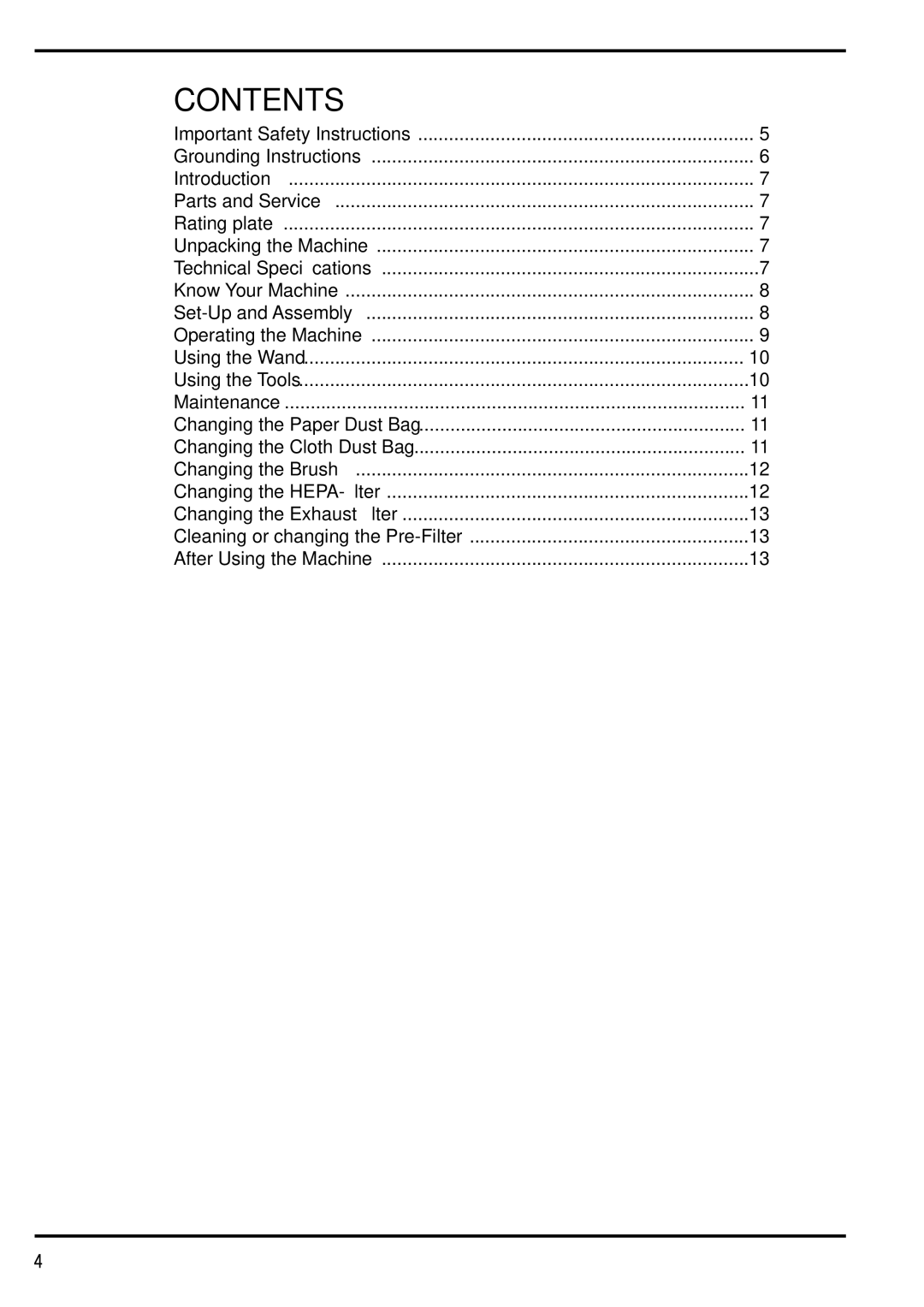 Nilfisk-Advance America 12H manual Contents 