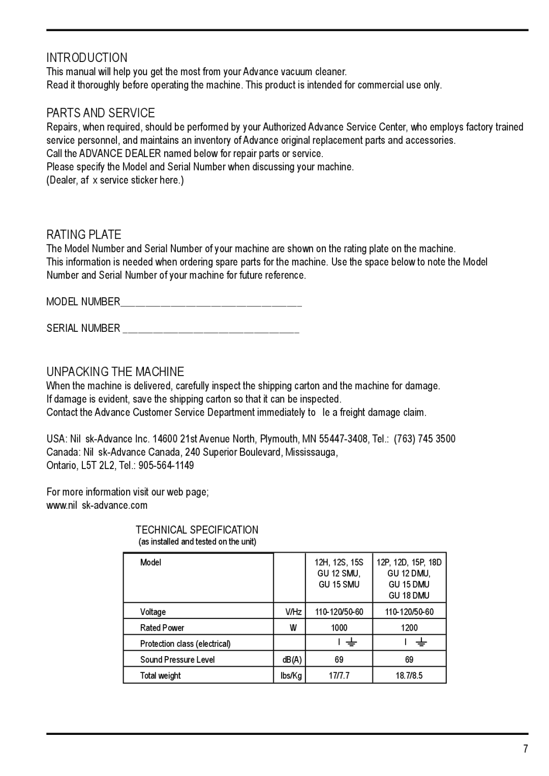 Nilfisk-Advance America 12H manual Introduction 