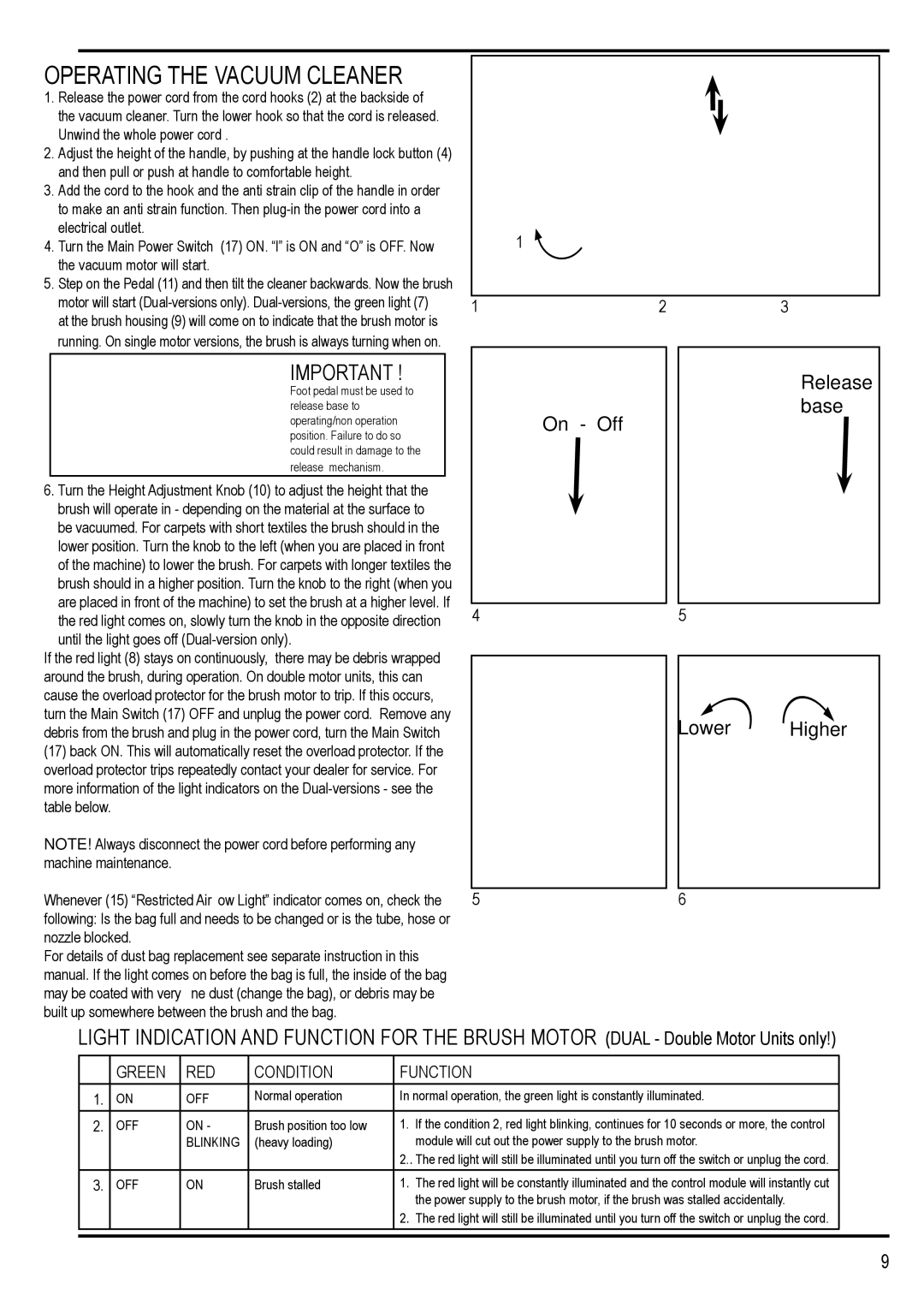 Nilfisk-Advance America 12H manual Operating the Vacuum Cleaner 