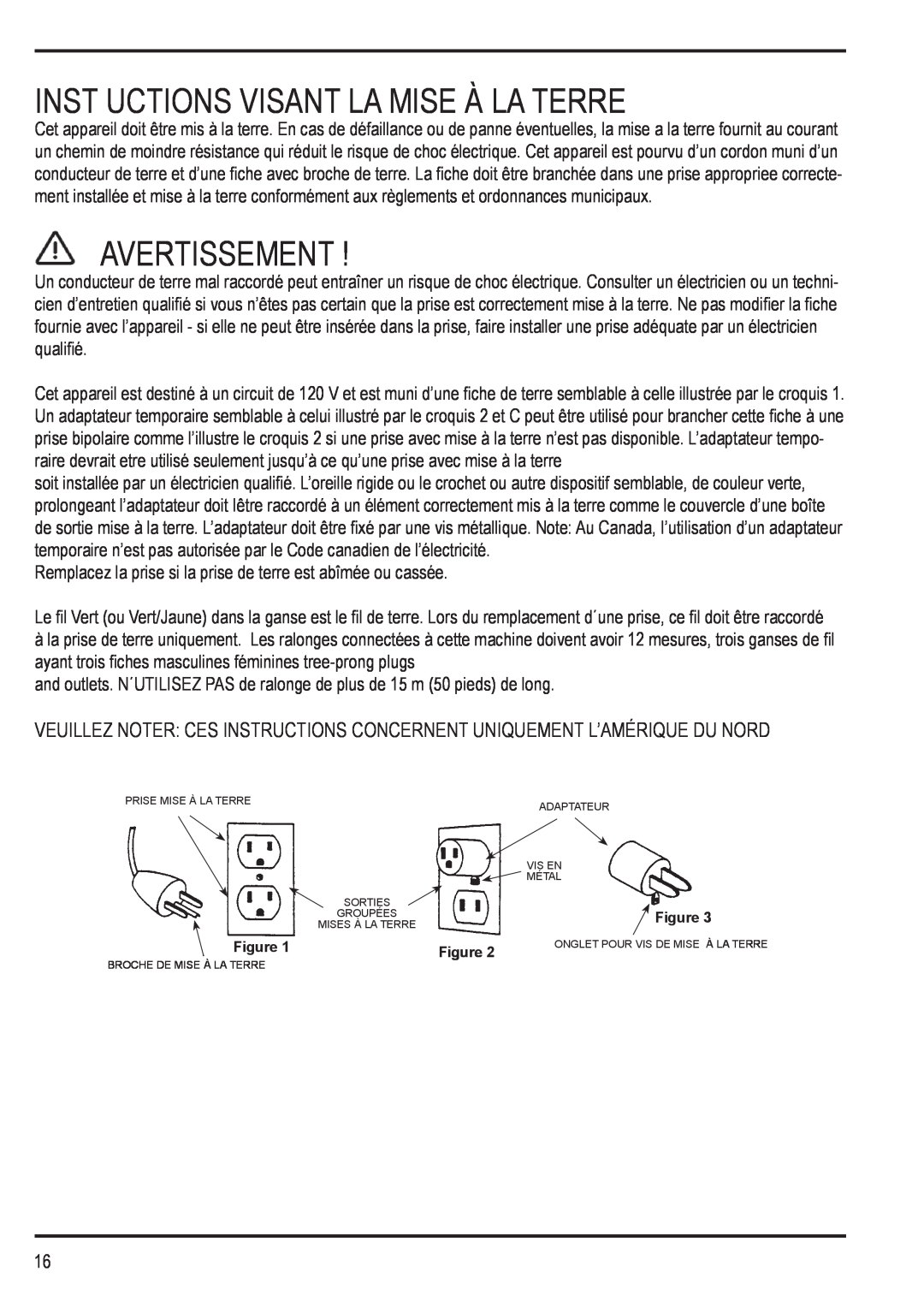 Nilfisk-Advance America 12H manual Inst Uctions Visant La Mise À La Terre, Avertissement 