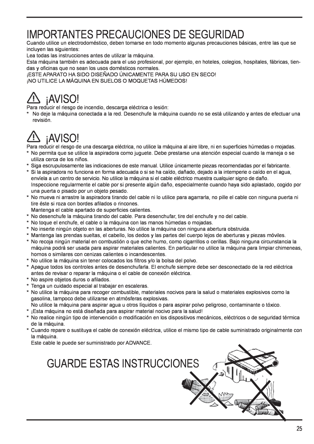 Nilfisk-Advance America 12H manual Importantes Precauciones De Seguridad, ¡Aviso, Guarde Estas Instrucciones 