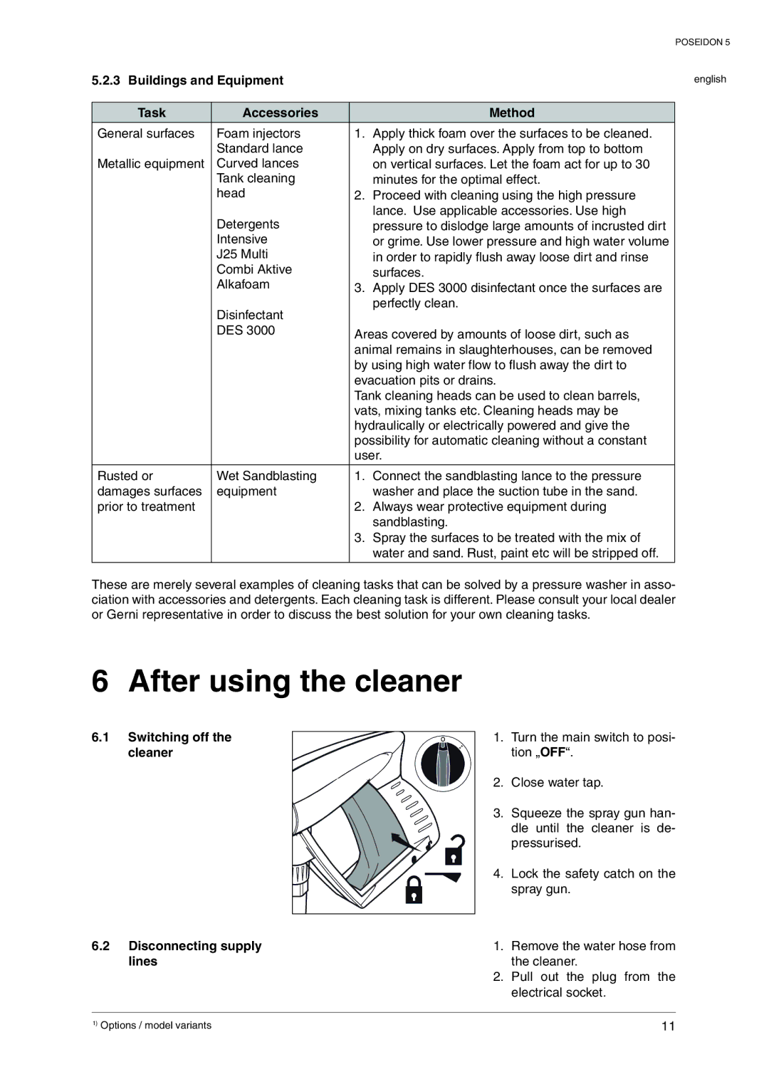 Nilfisk-Advance America 5 manual After using the cleaner, Buildings and Equipment, Task Accessories Method 