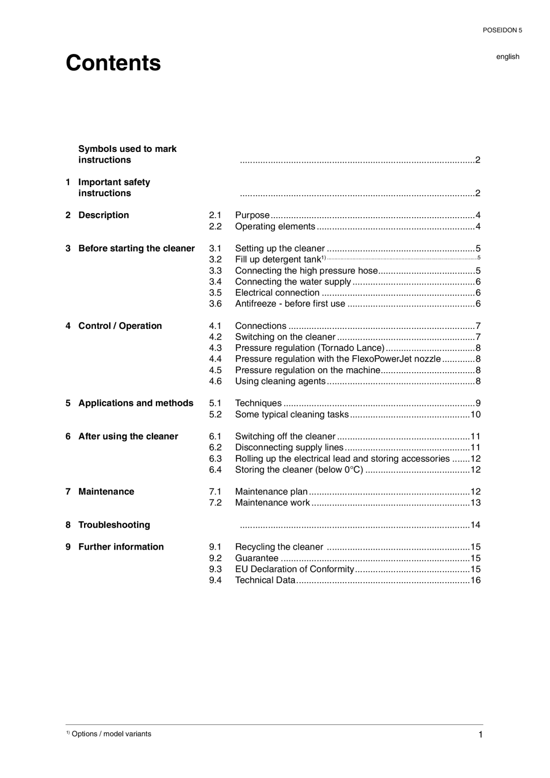 Nilfisk-Advance America 5 manual Contents 