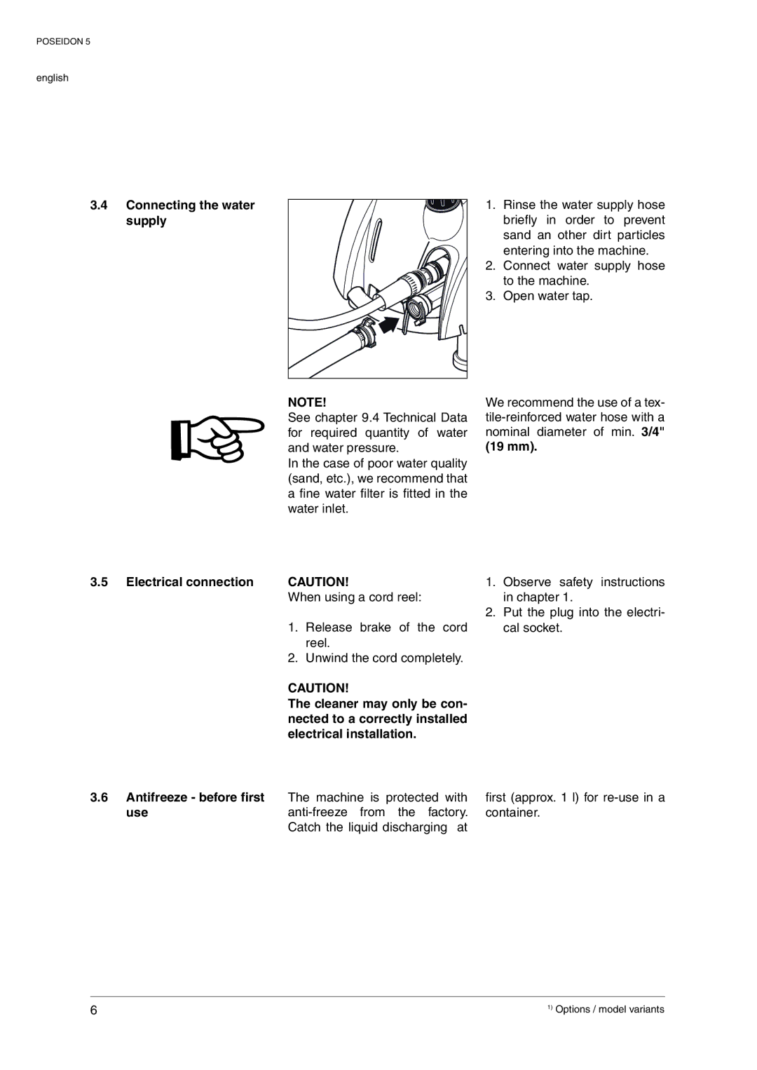 Nilfisk-Advance America 5 manual Connecting the water supply, Electrical connection, Use 