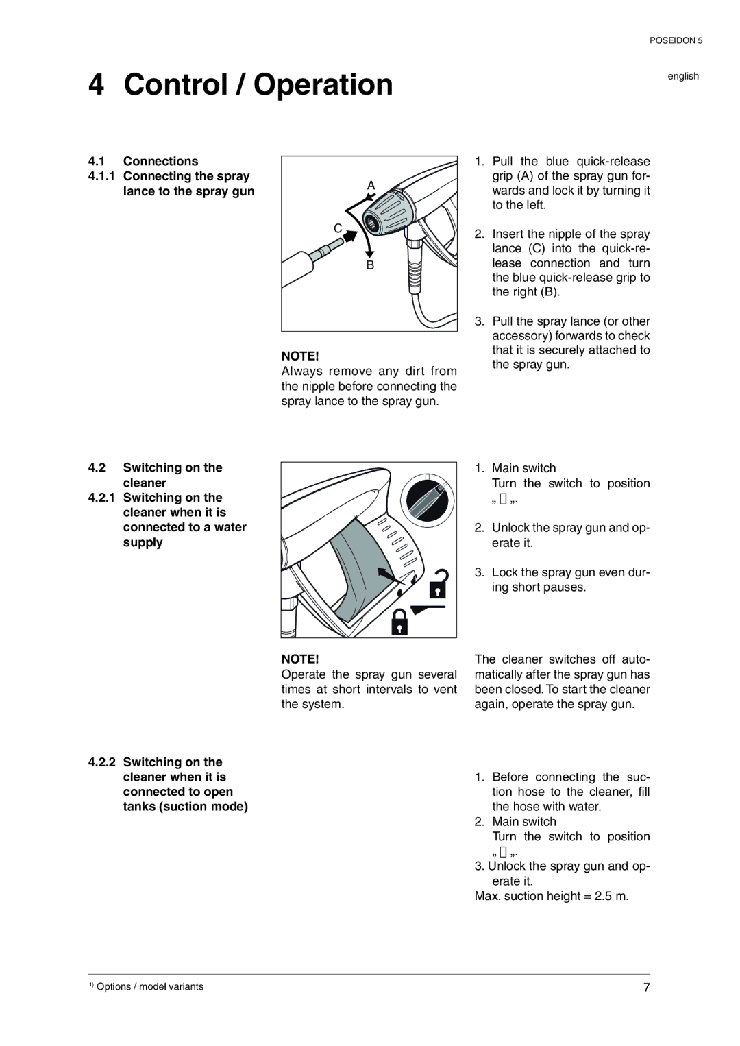 Nilfisk-Advance America 5 manual Control / Operation, Connections 