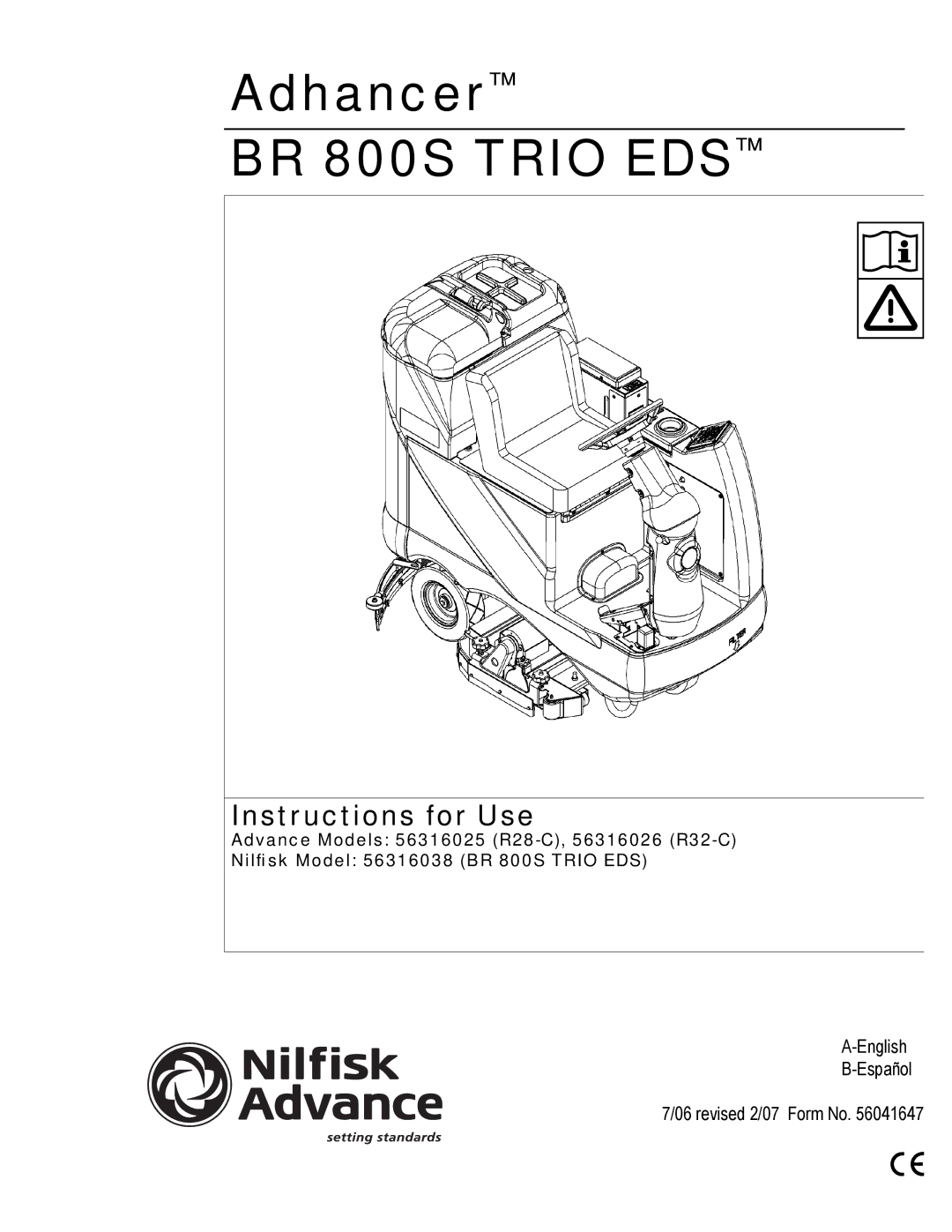 Nilfisk-Advance America 56316025 (R32-C), 56316026 (R32-C) manual BR 800S Trio EDS 