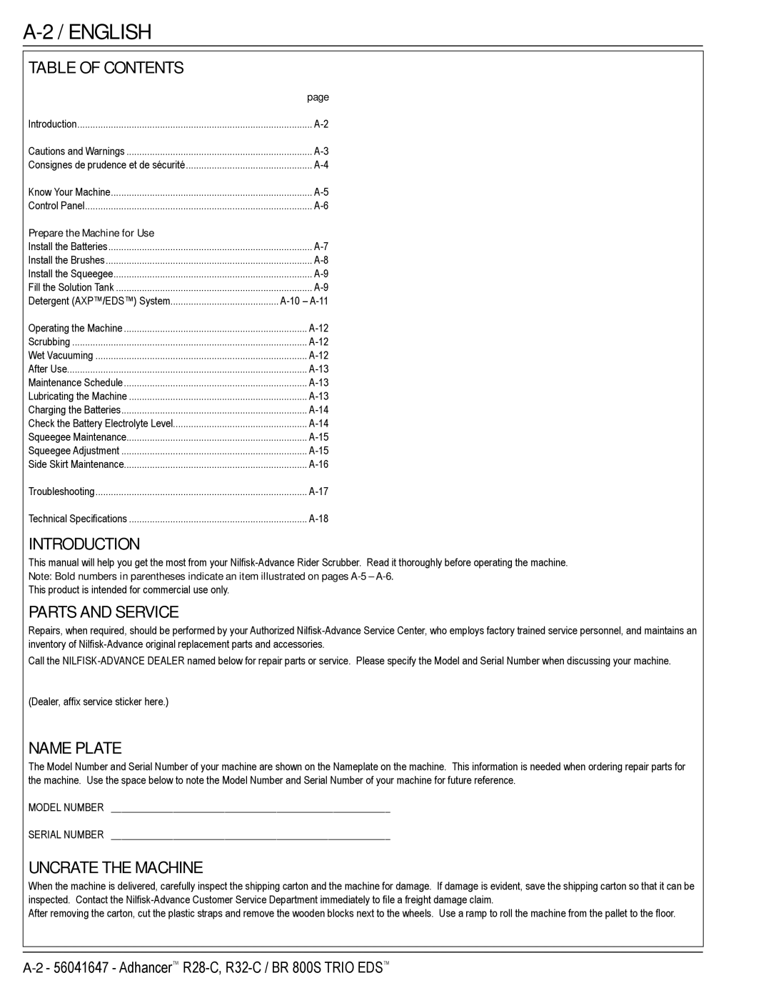 Nilfisk-Advance America 56316026 (R32-C), 56316025 (R32-C) manual English 