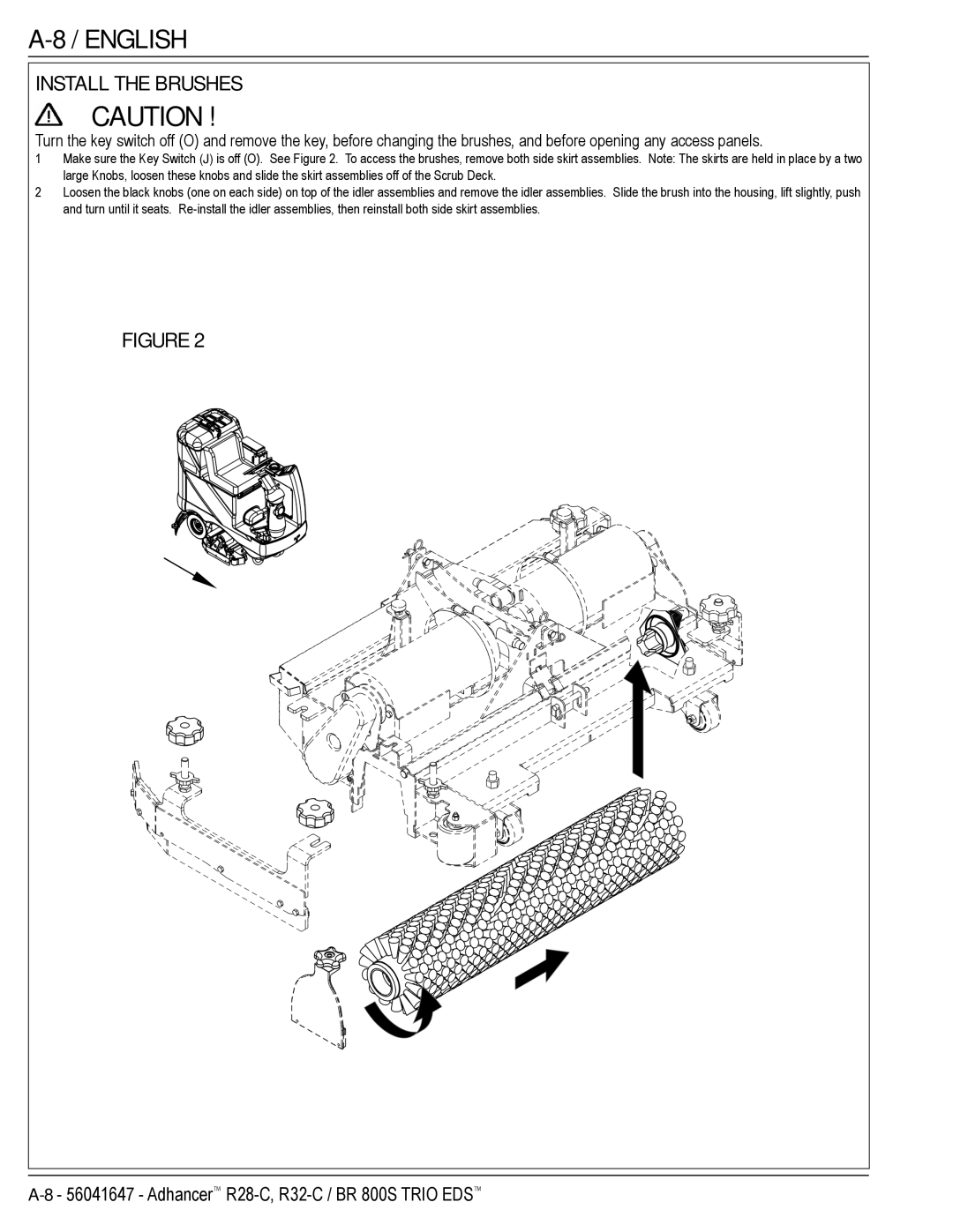 Nilfisk-Advance America 56316026 (R32-C), 56316025 (R32-C) manual Install the Brushes 