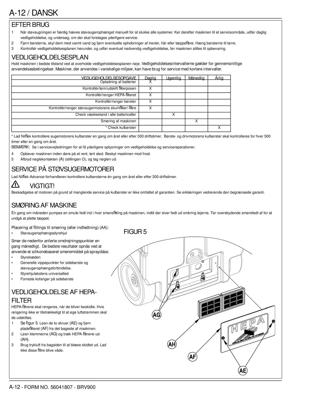 Nilfisk-Advance America 56602002 manual 12 / Dansk 