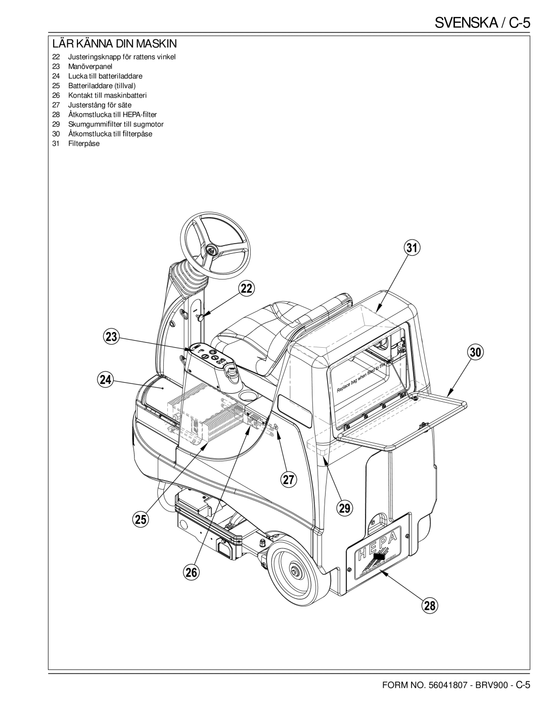 Nilfisk-Advance America 56602002 manual Svenska / C-5 