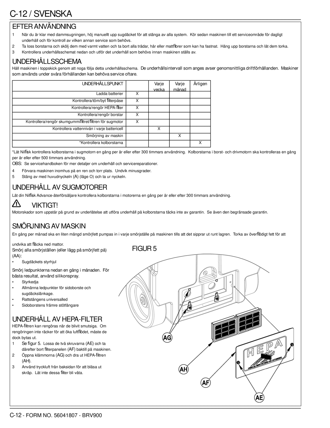 Nilfisk-Advance America 56602002 manual 12 / Svenska 