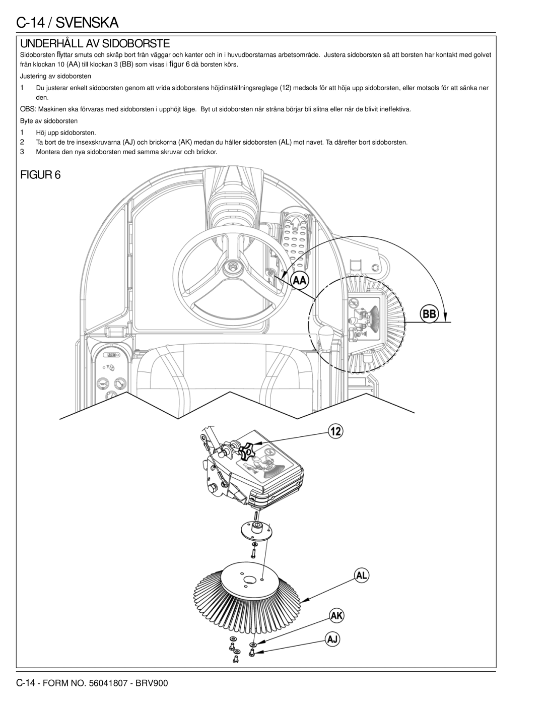 Nilfisk-Advance America 56602002 manual 14 / Svenska, Underhåll AV Sidoborste 