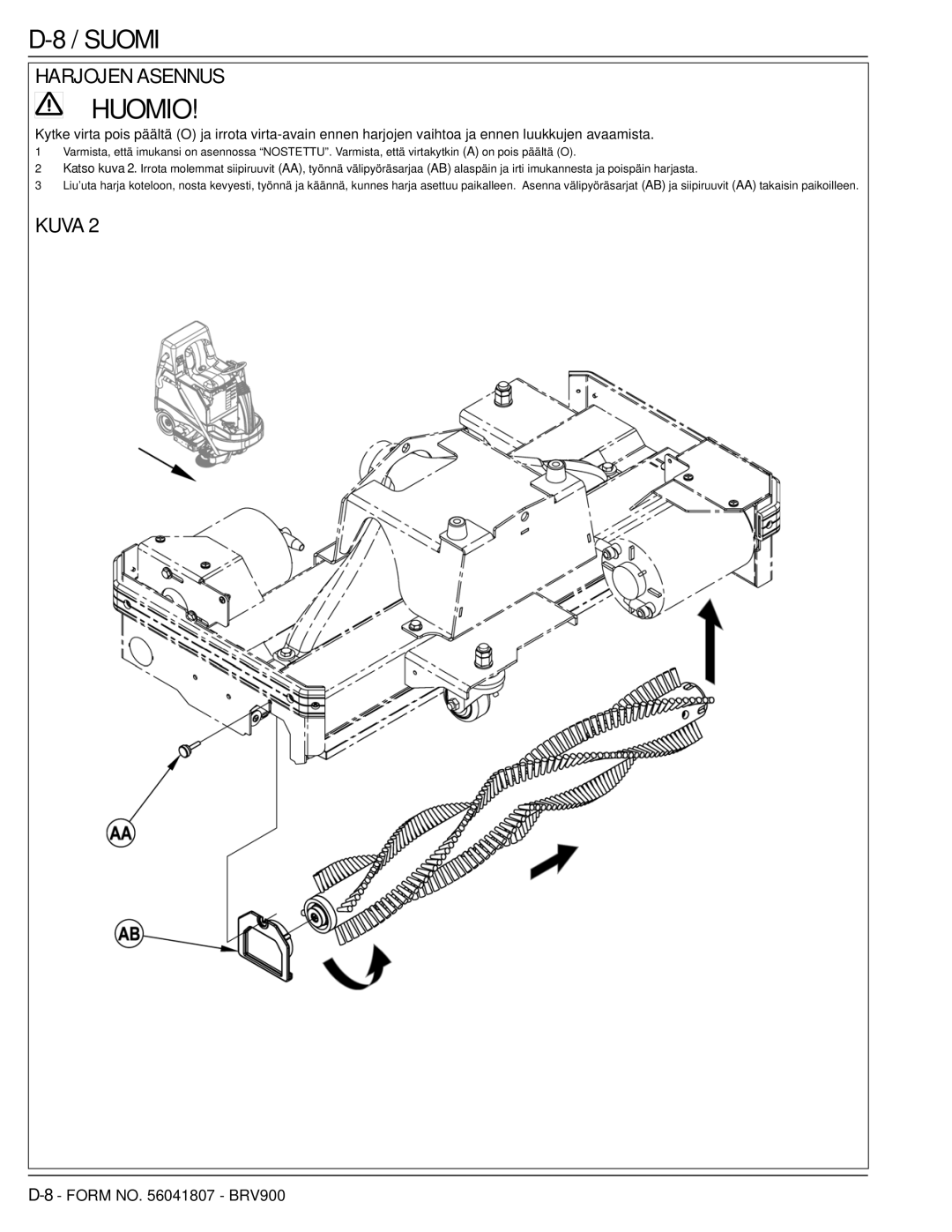 Nilfisk-Advance America 56602002 manual Harjojen Asennus, Kuva 