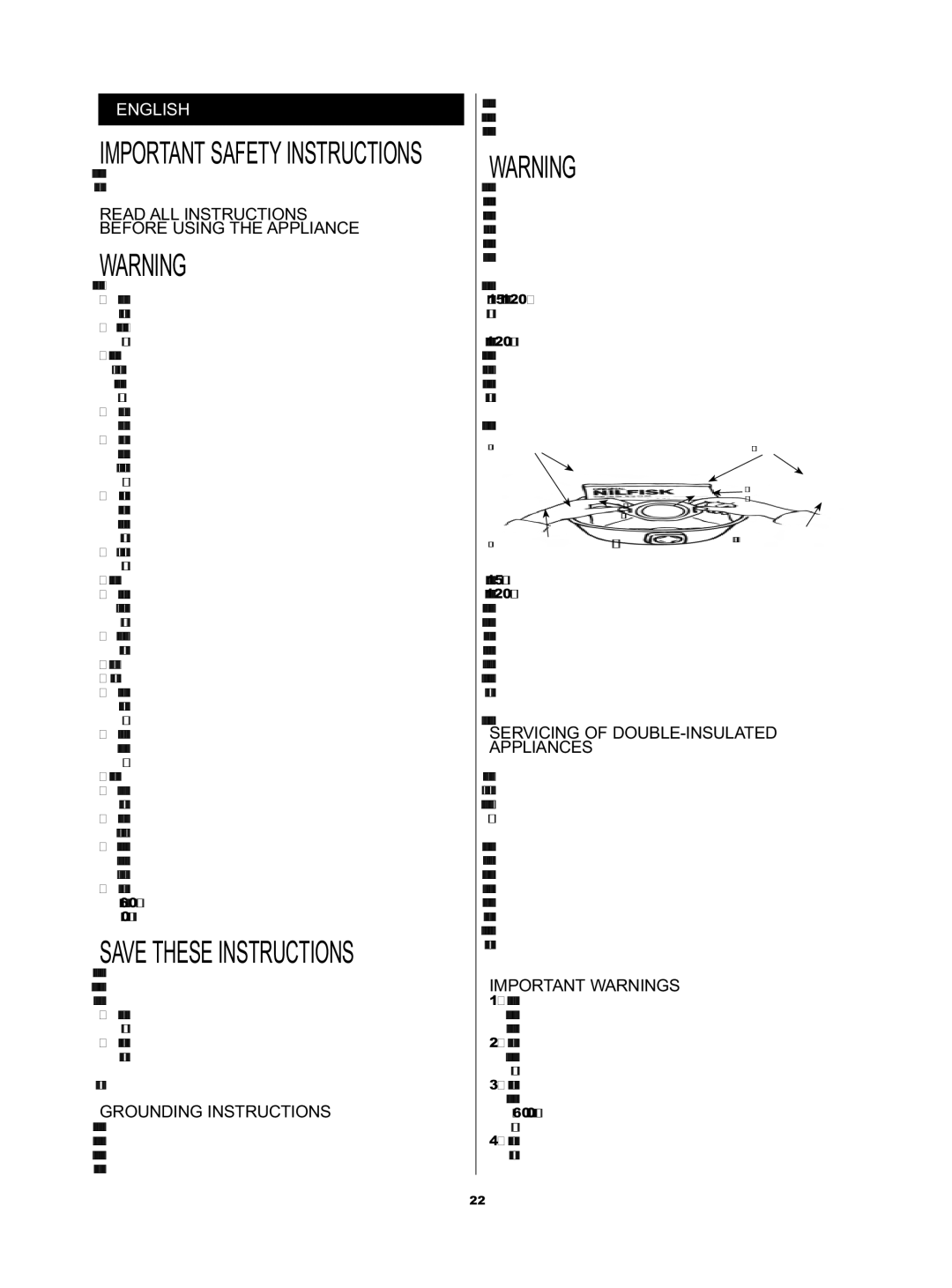 Nilfisk-Advance America 82, 83, 626, 80P English, Read ALL Instructions Before Using the Appliance, Grounding Instructions 