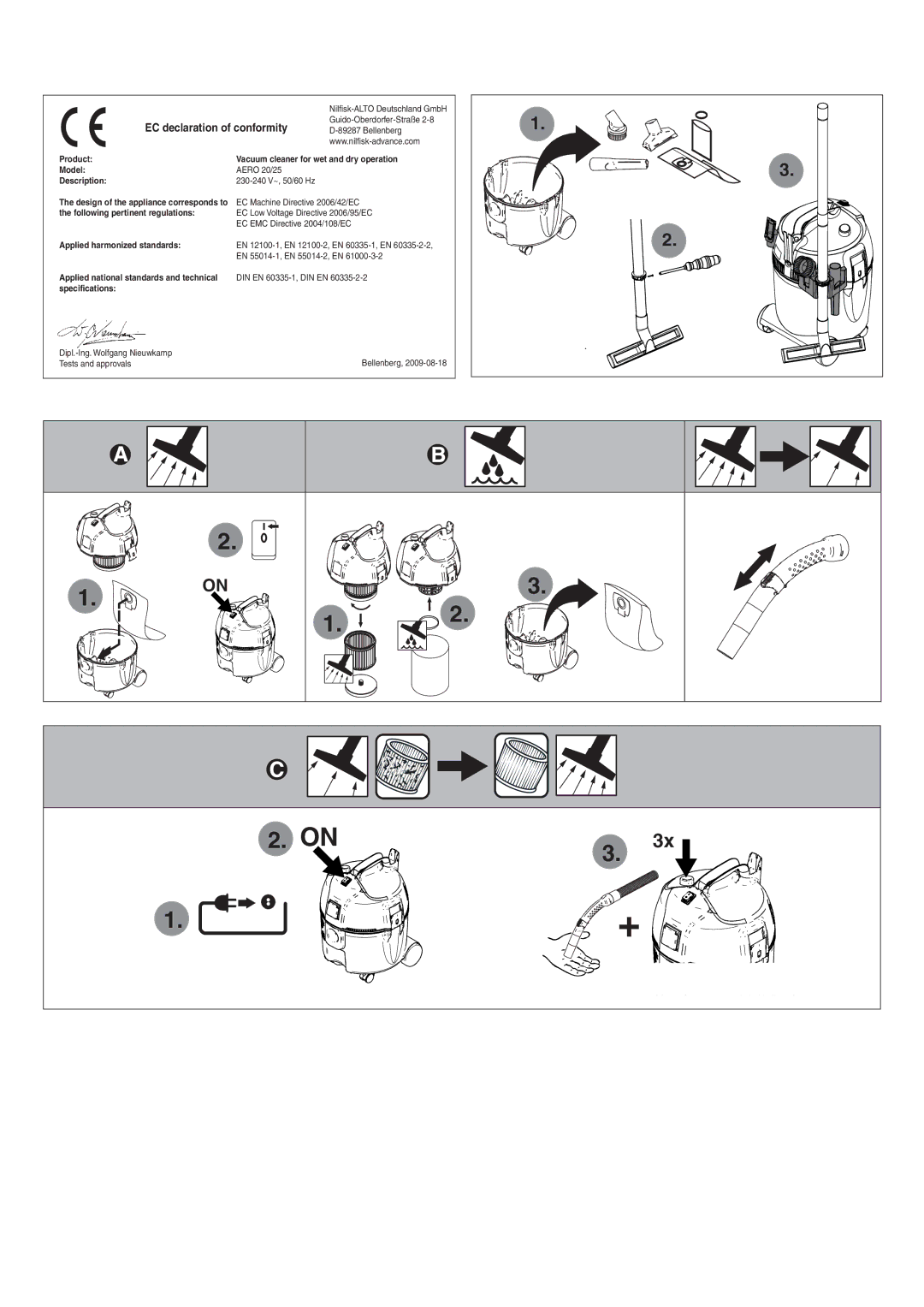 Nilfisk-Advance America AERO 20, AERO 25 Product Vacuum cleaner for wet and dry operation Model 