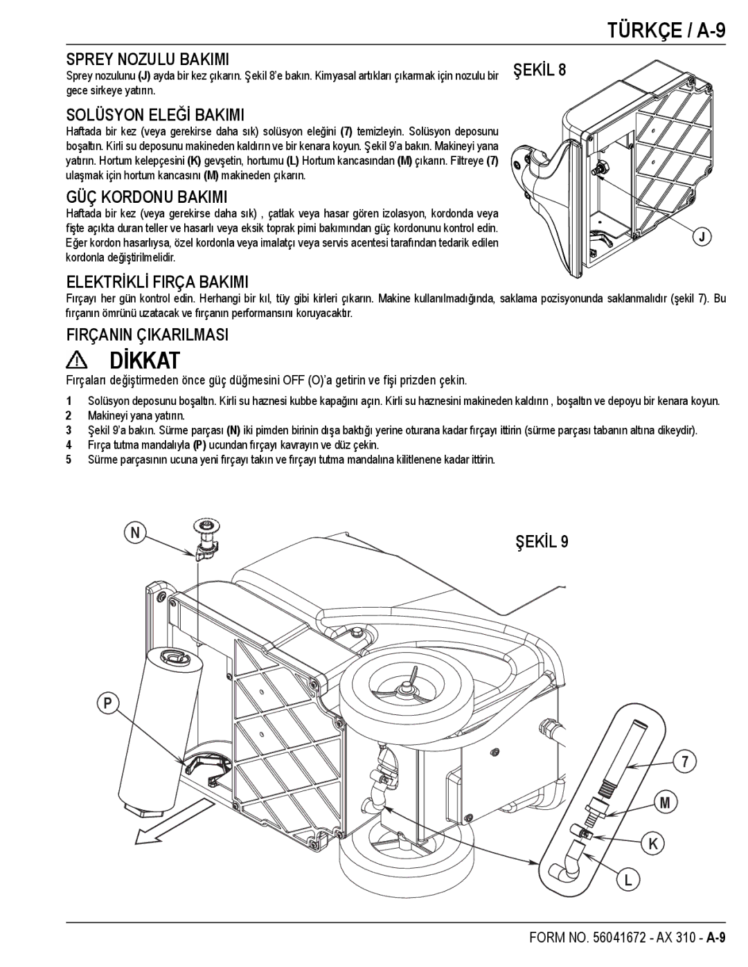 Nilfisk-Advance America AX 310 manual Türkçe / A-9 