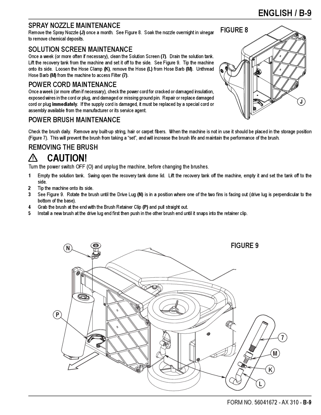 Nilfisk-Advance America AX 310 manual English / B-9 