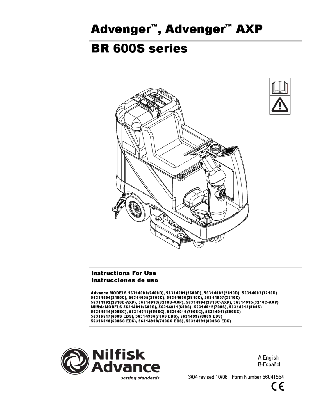 Nilfisk-Advance America BR 600S Series manual Advenger, Advenger AXP BR 600S series 