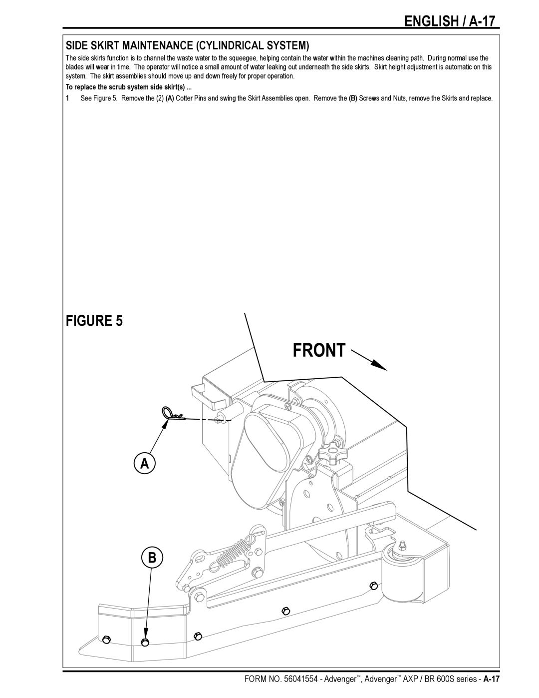 Nilfisk-Advance America BR 600S Series manual English / A-17, Side Skirt Maintenance Cylindrical System 