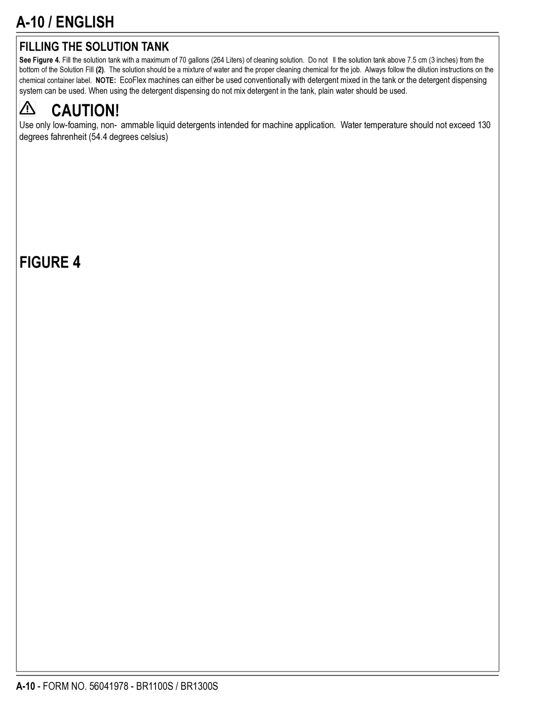 Nilfisk-Advance America BR1100S manual 10 / English, Filling the Solution Tank 