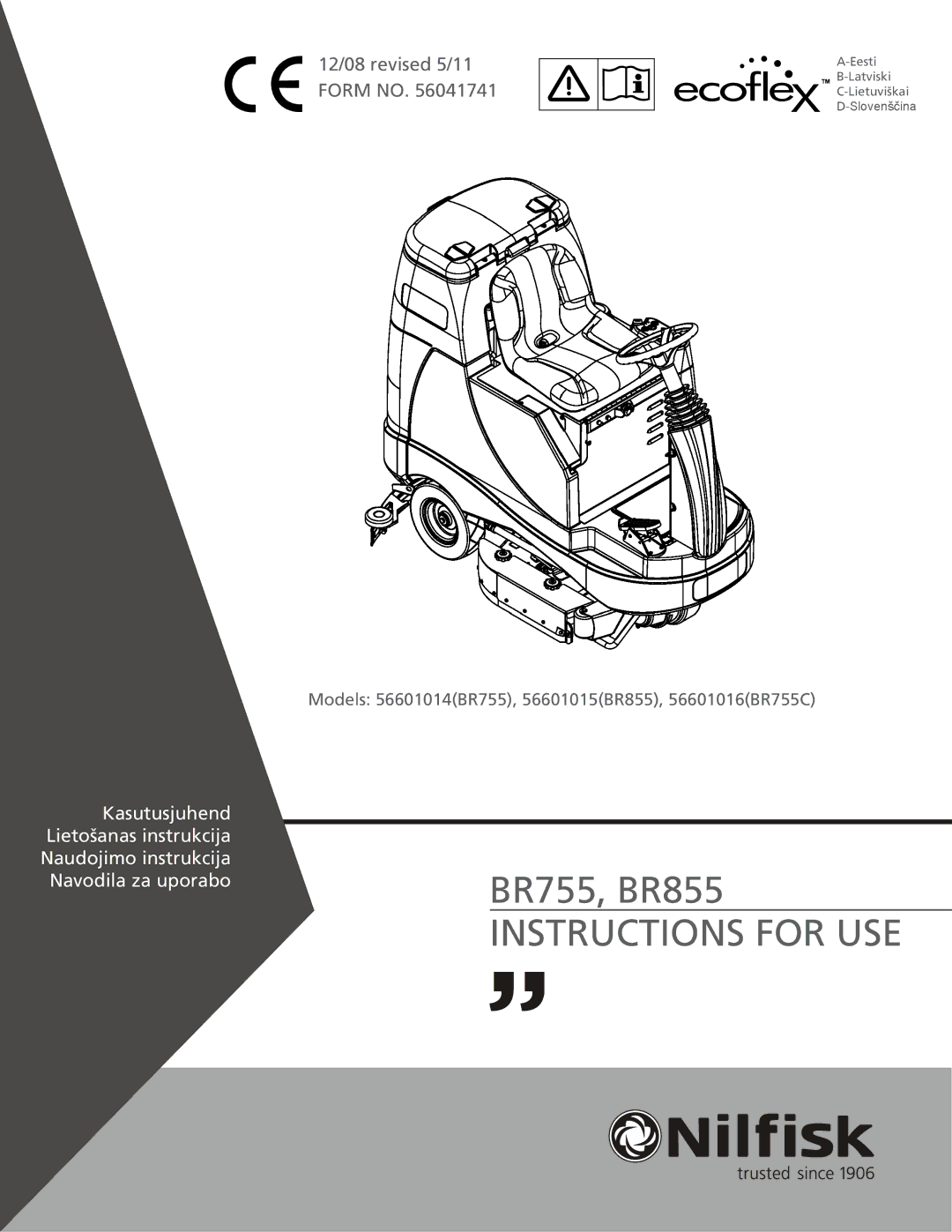 Nilfisk-Advance America BR855, BR755C manual Instructions for USE 