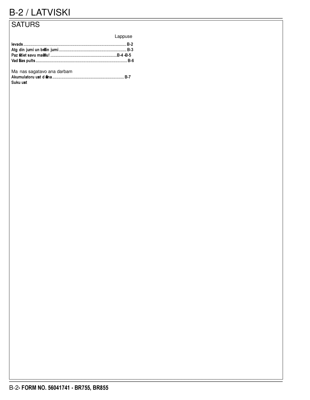 Nilfisk-Advance America BR755C, BR855 manual Latviski 