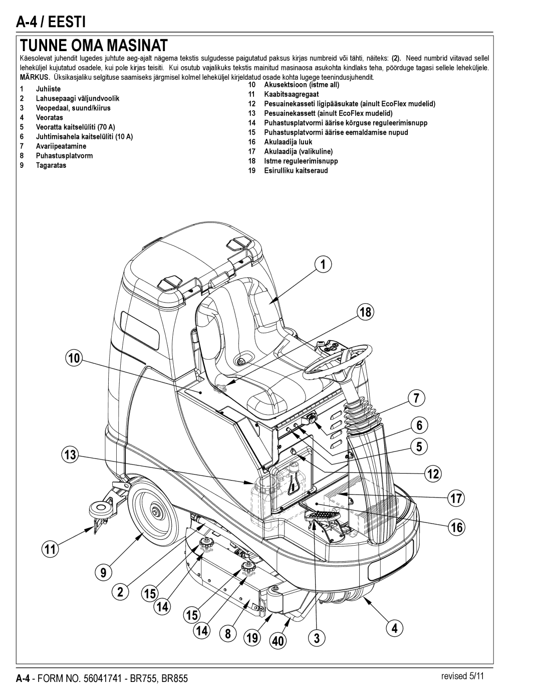 Nilfisk-Advance America BR855, BR755C manual Tunne OMA Masinat 