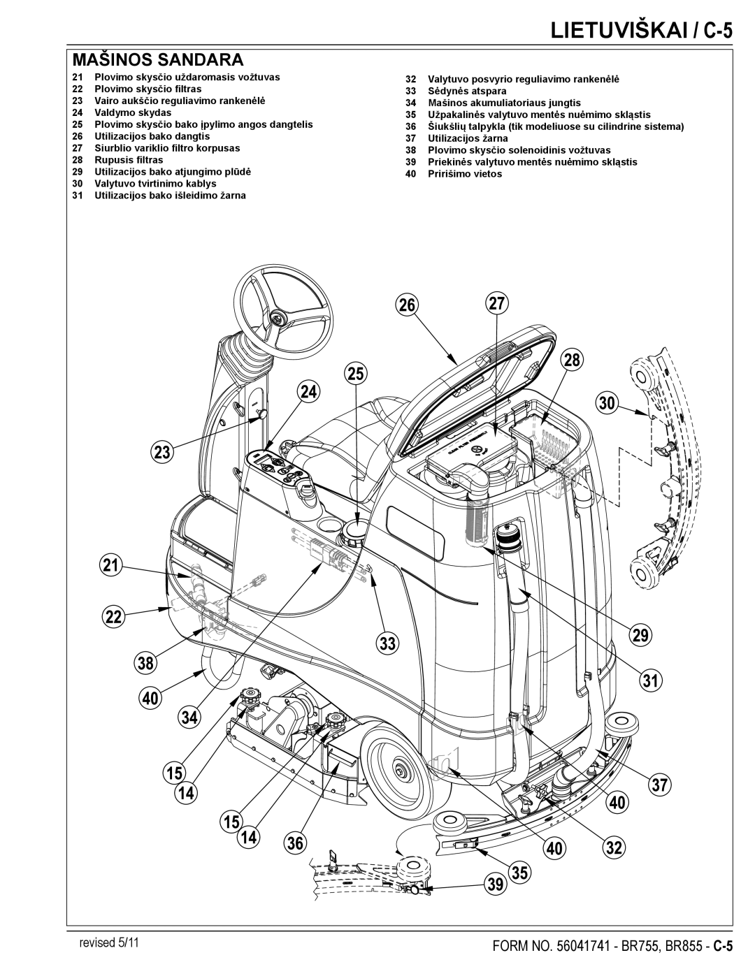 Nilfisk-Advance America BR755C, BR855 manual Lietuviškai / C-5, Mašinos Sandara 