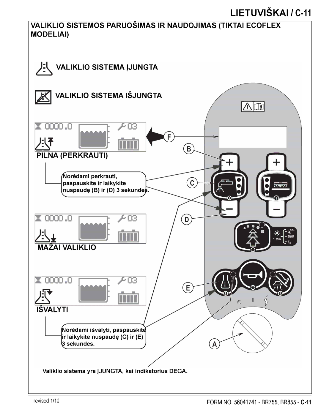 Nilfisk-Advance America BR755C, BR855 manual Lietuviškai / C-11, Mažai Valiklio Išvalyti 