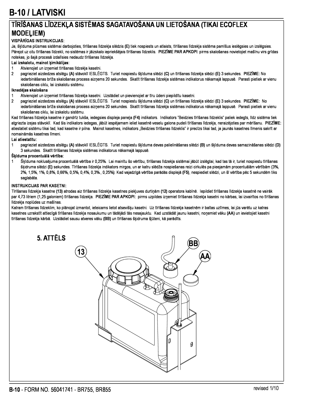 Nilfisk-Advance America manual B-10 / LATVISKI, Attēls, B-10 - FORM NO. 56041741 - BR755, BR855, Vispārīgas Instrukcijas 
