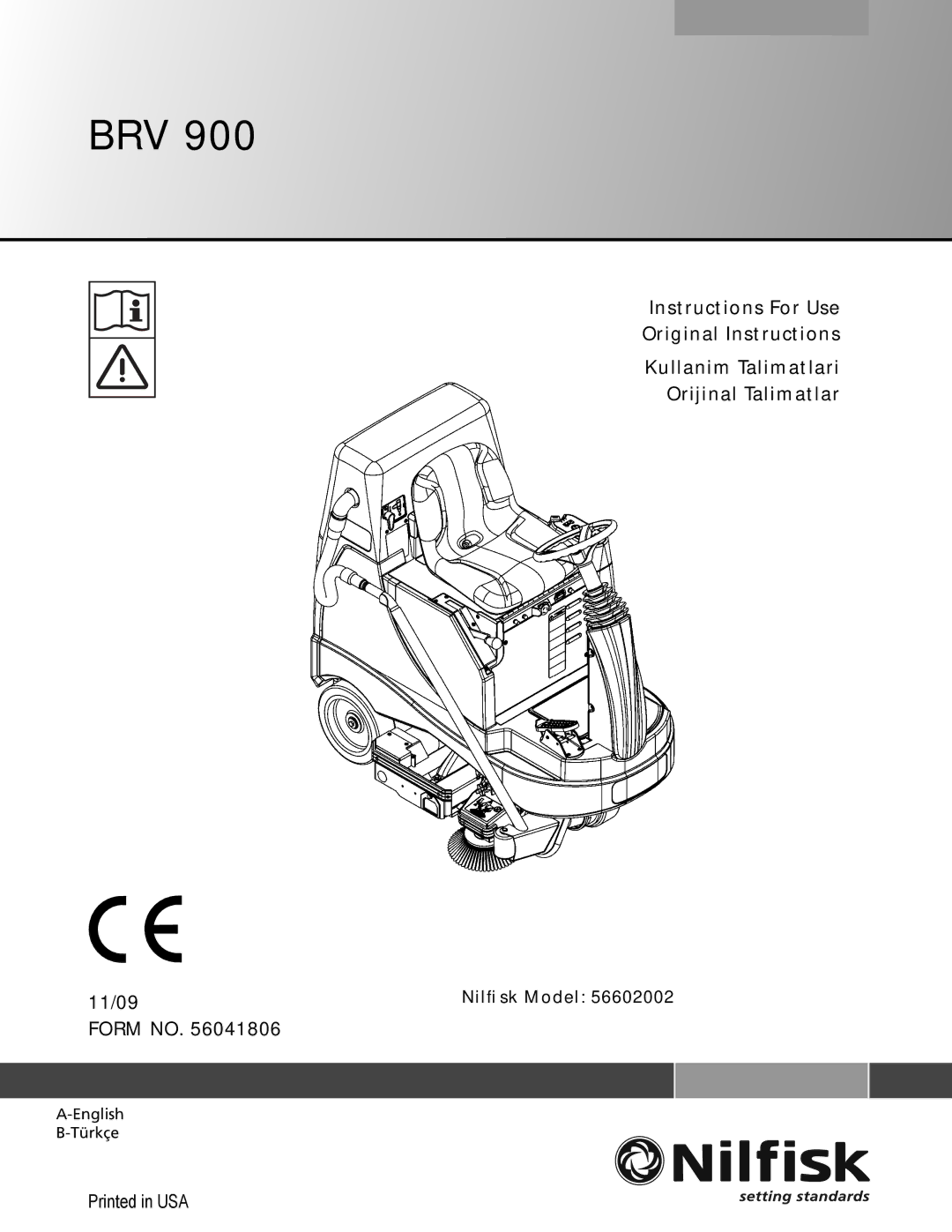 Nilfisk-Advance America BRV 900 manual Brv 