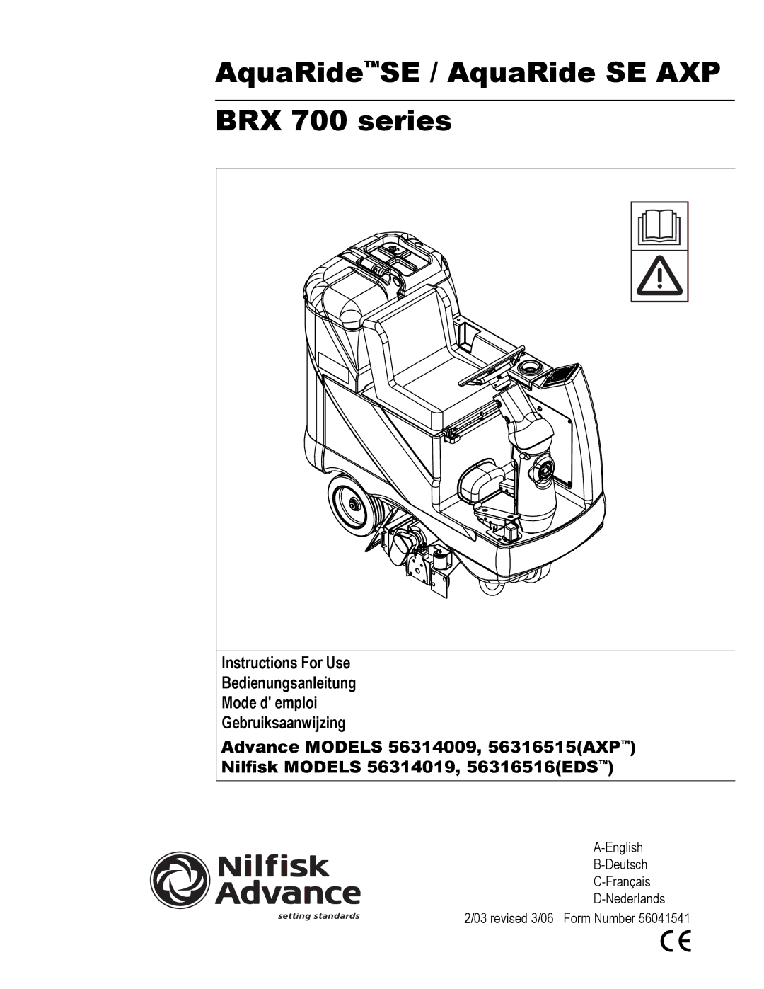 Nilfisk-Advance America BRX 700 Series manual AquaRideSE / AquaRide SE AXP BRX 700 series 