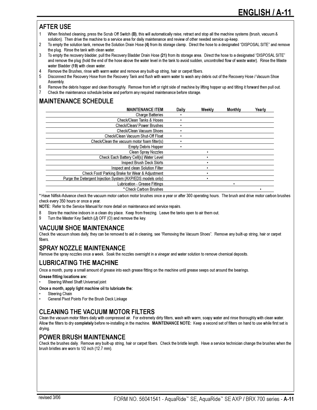 Nilfisk-Advance America BRX 700 Series manual English / A-11 