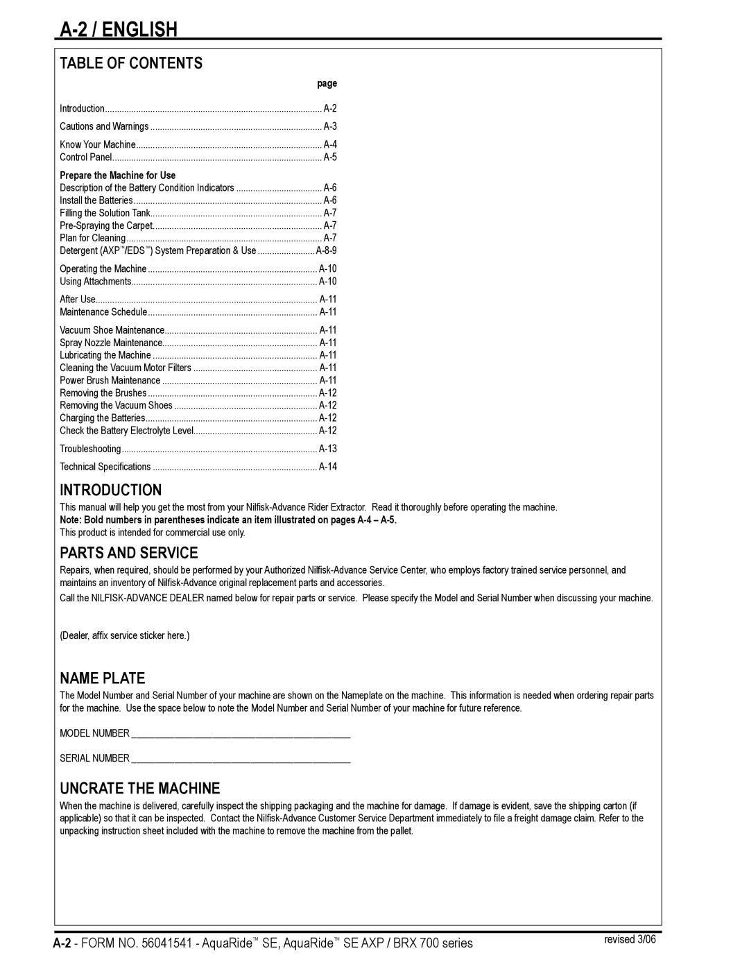 Nilfisk-Advance America BRX 700 Series manual English 