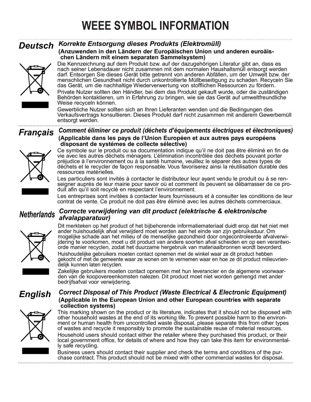 Nilfisk-Advance America BRX 700 Series manual Weee Symbol Information 