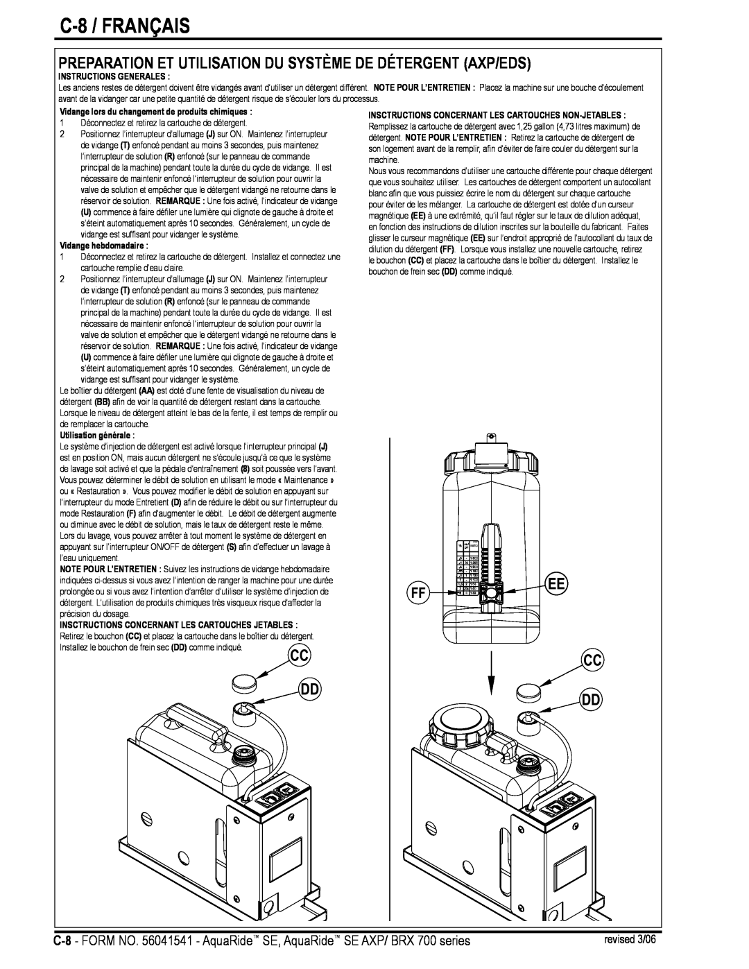 Nilfisk-Advance America BRX 700 Series manual C-8 / FRANÇAIS, Preparation Et Utilisation Du Système De Détergent Axp/Eds 