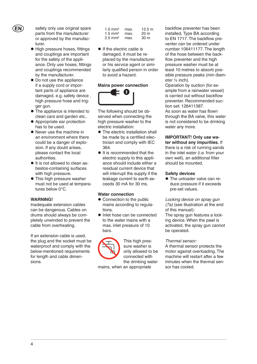 Nilfisk-Advance America C 110.3 X-TRA, C 100.5 user manual Mains power connection, Thermal sensor 