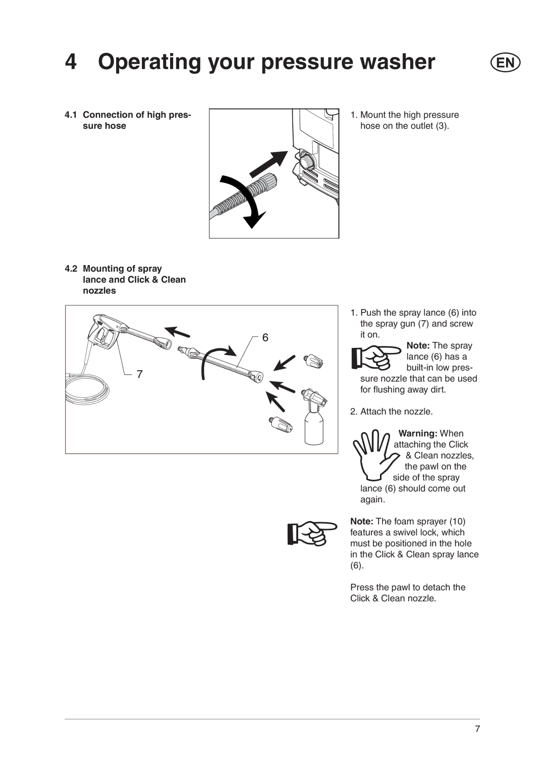 Nilfisk-Advance America C 110.3 X-TRA, C 100.5 user manual Operating your pressure washer 