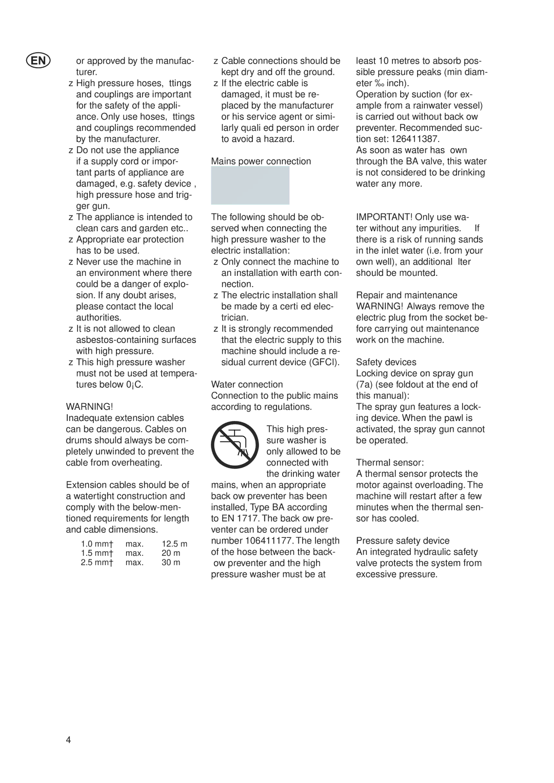 Nilfisk-Advance America C 125.3, C 120.3, C 120.5 X-TRA user manual Or approved by the manufac- turer, Mains power connection 