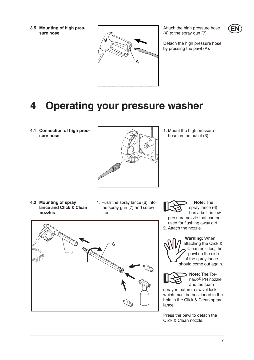 Nilfisk-Advance America C 125.3, C 120.3, C 120.5 X-TRA Operating your pressure washer, Mounting of high pres- sure hose 