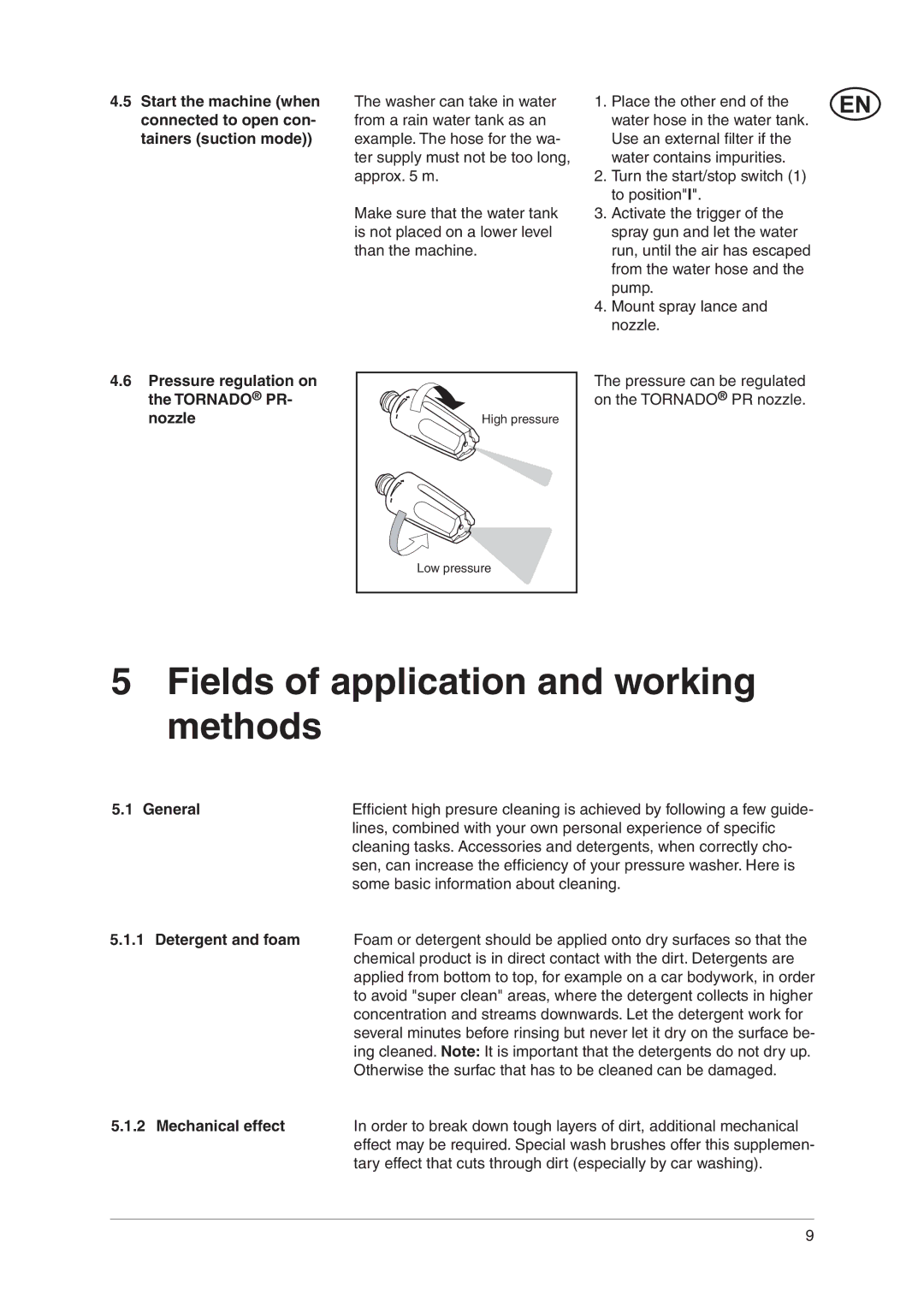 Nilfisk-Advance America C 120.3 Fields of application and working methods, Pressure regulation on the Tornado PR- nozzle 