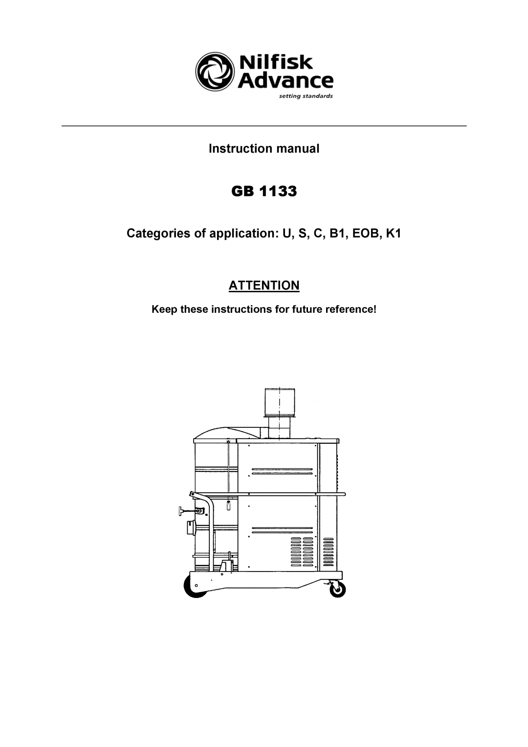 Nilfisk-Advance America GB 1133 instruction manual Categories of application U, S, C, B1, EOB, K1 