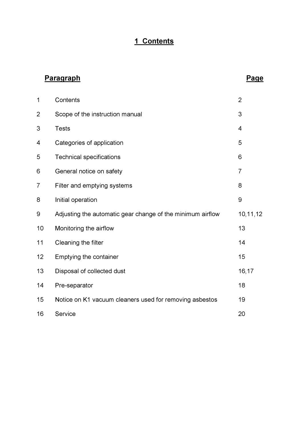 Nilfisk-Advance America GB 1133 instruction manual Contents Paragraph 