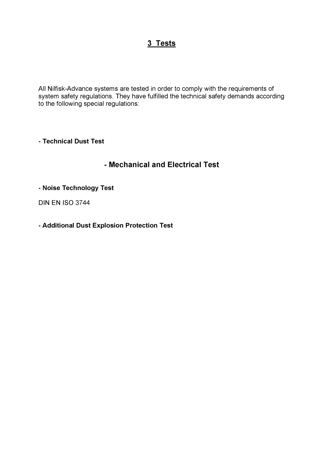 Nilfisk-Advance America GB 1133 Tests, Mechanical and Electrical Test, Technical Dust Test, Noise Technology Test 