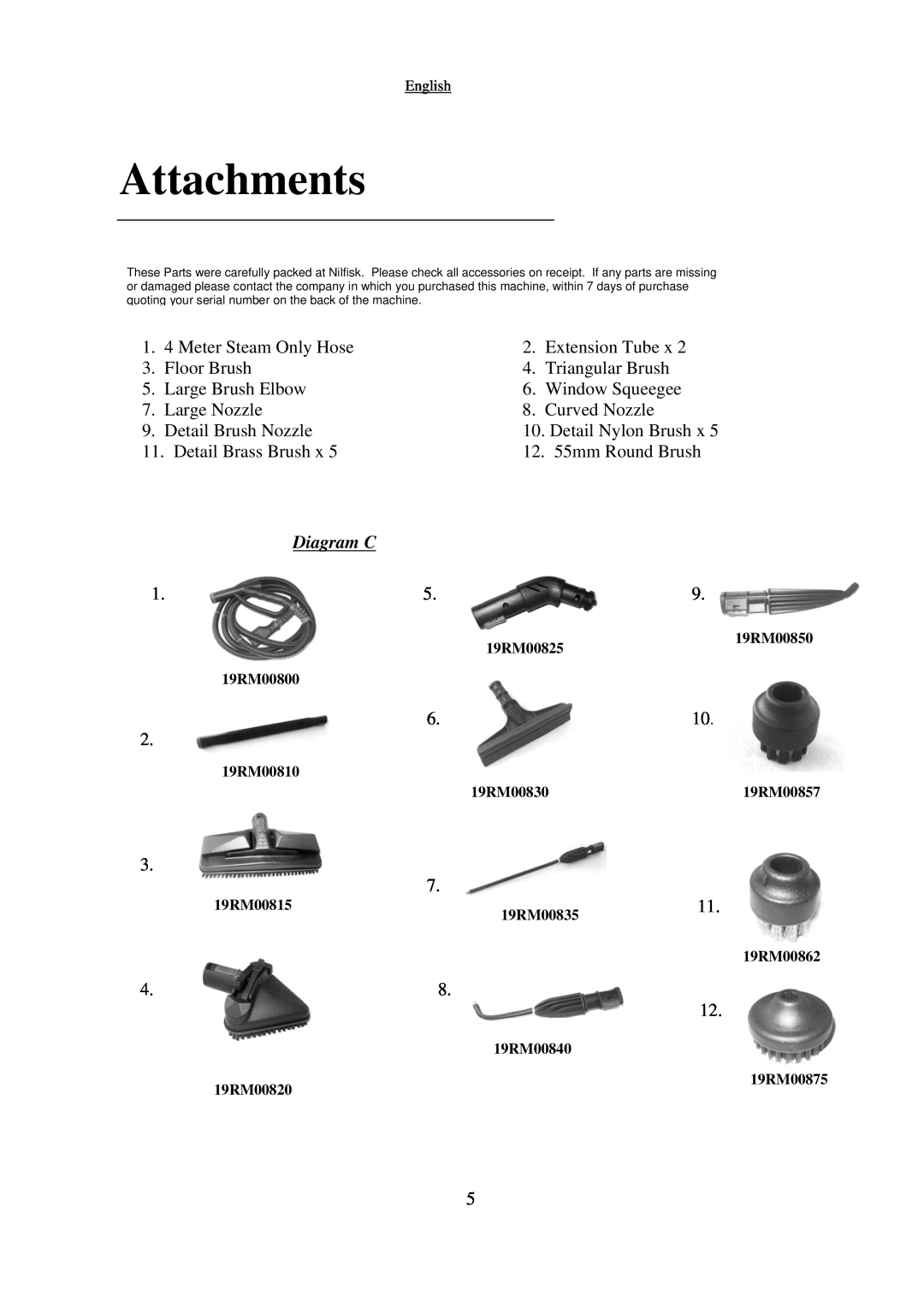 Nilfisk-Advance America GR 8000 manual Attachments, Diagram C 
