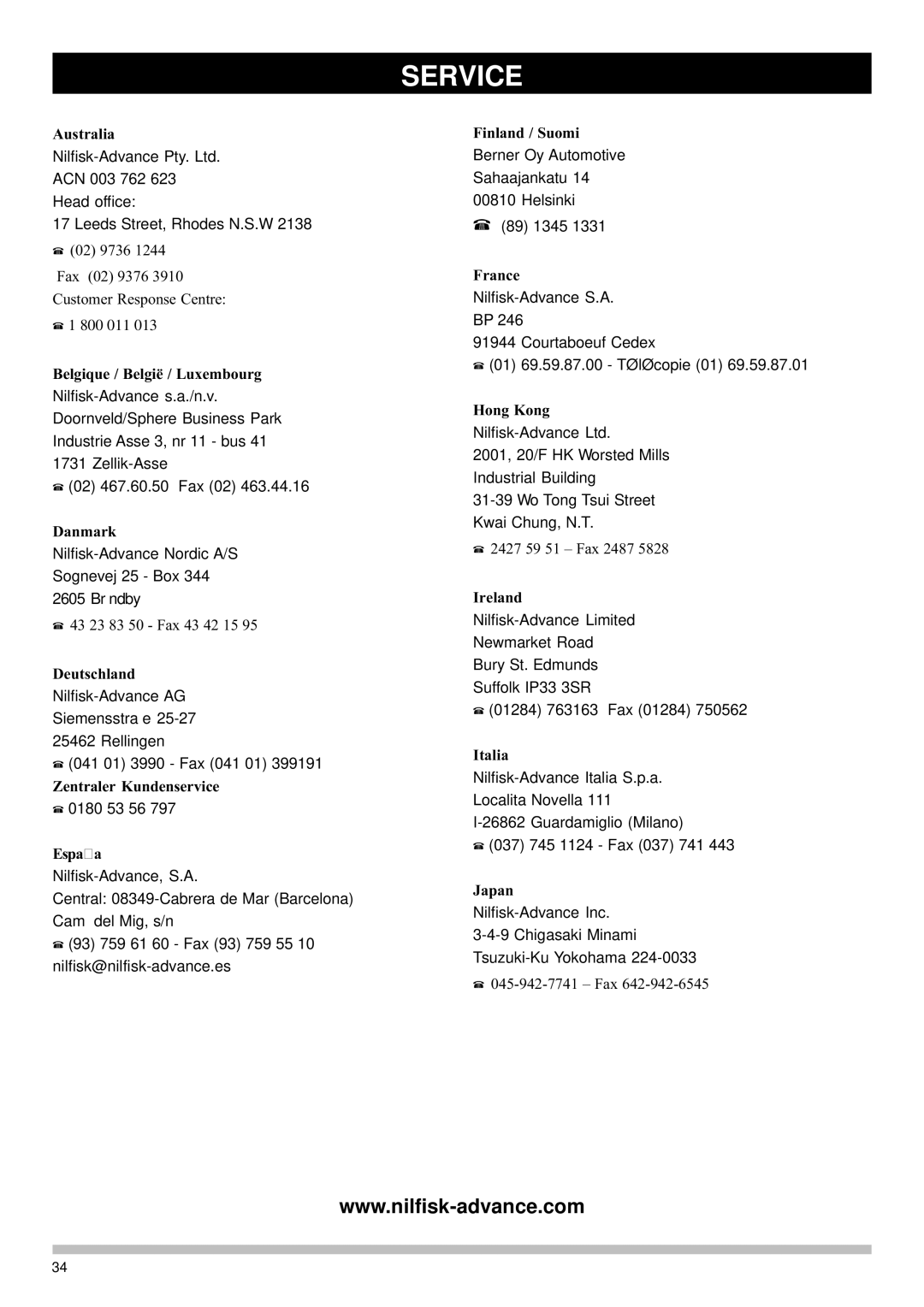 Nilfisk-Advance America GW 220, GW 235, GW 210 manual Service 