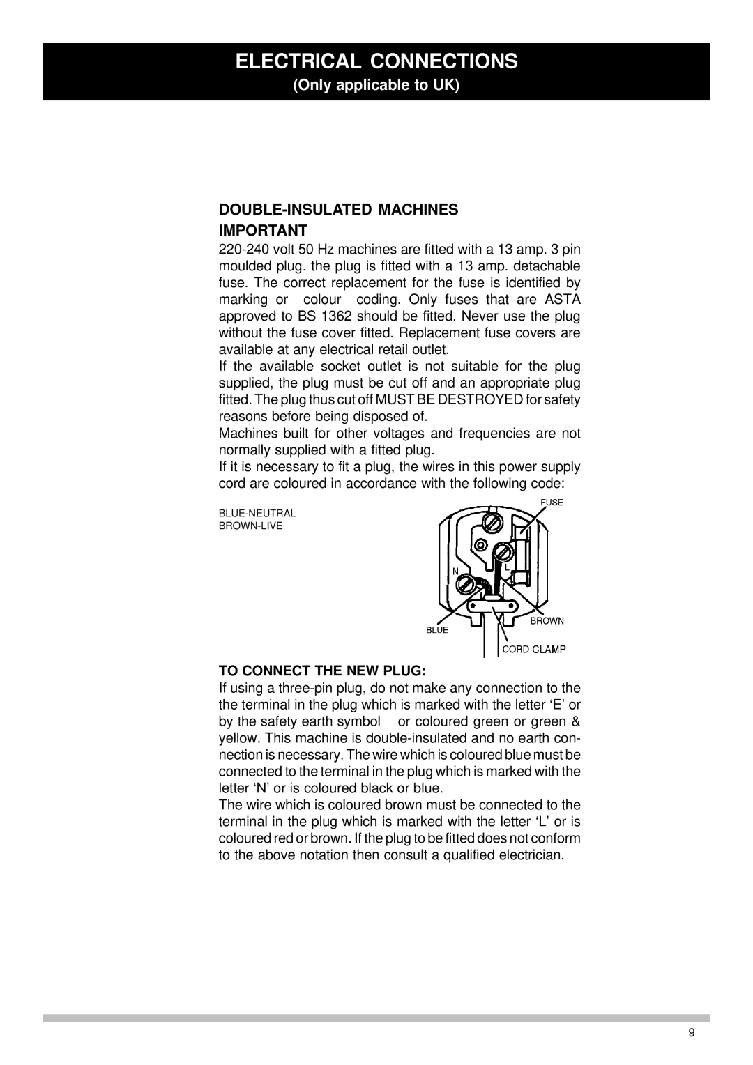 Nilfisk-Advance America GW 235, GW 220, GW 210 manual Electrical Connections, DOUBLE-INSULATED Machines 